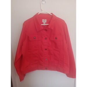 St Johns Bay Womens Orange Denim Trucker Jacket Cotton Blend Stretch Size XL